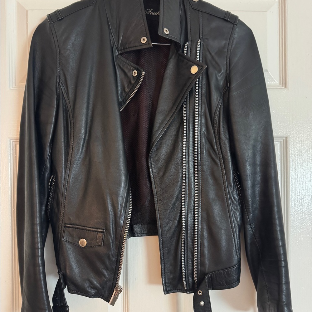 Sleek Black Leather Moto Jacket